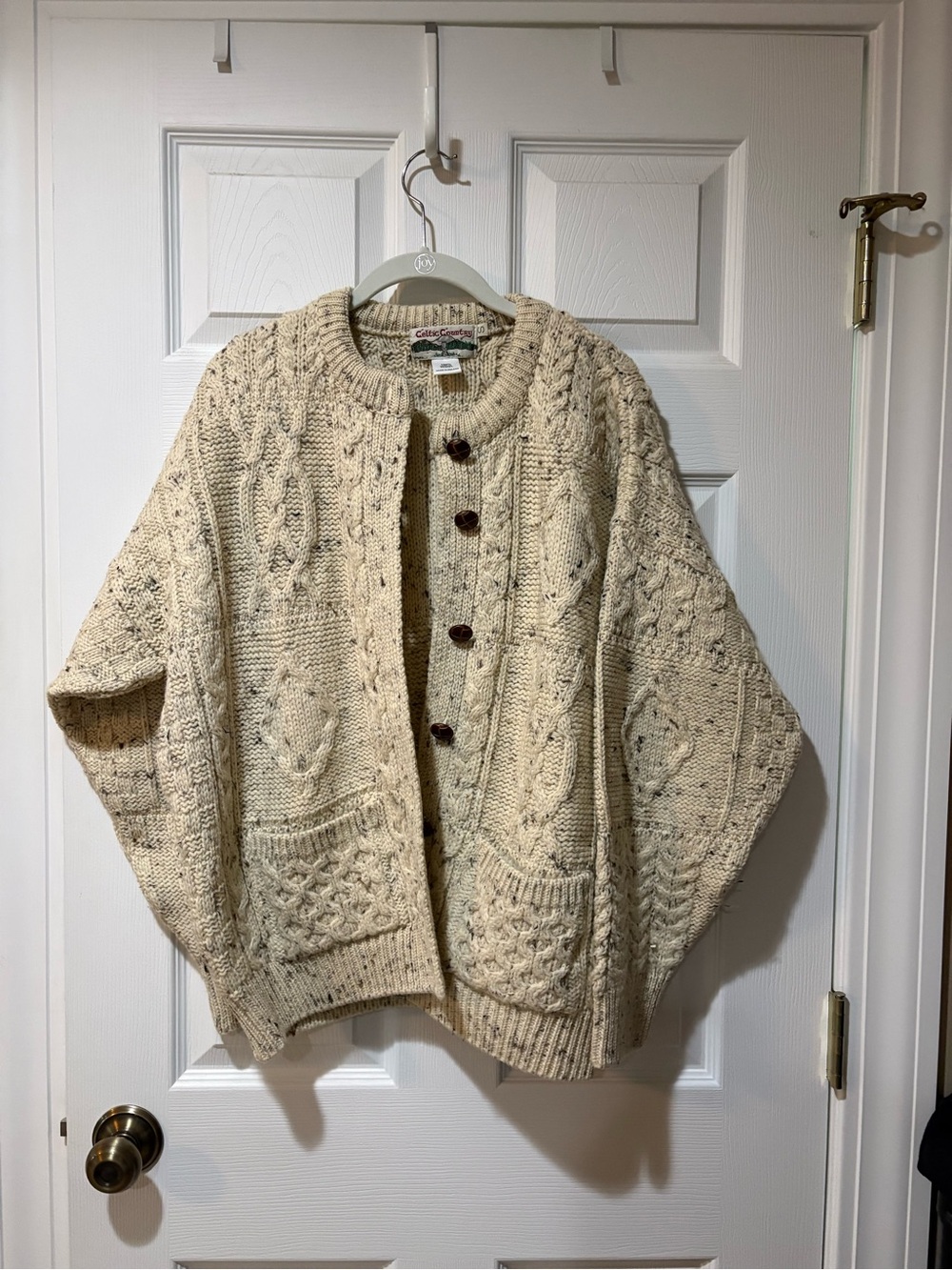 Irish Wool Sweater Cable Knit Cream Button-Front Women's Sweater Cardigan
